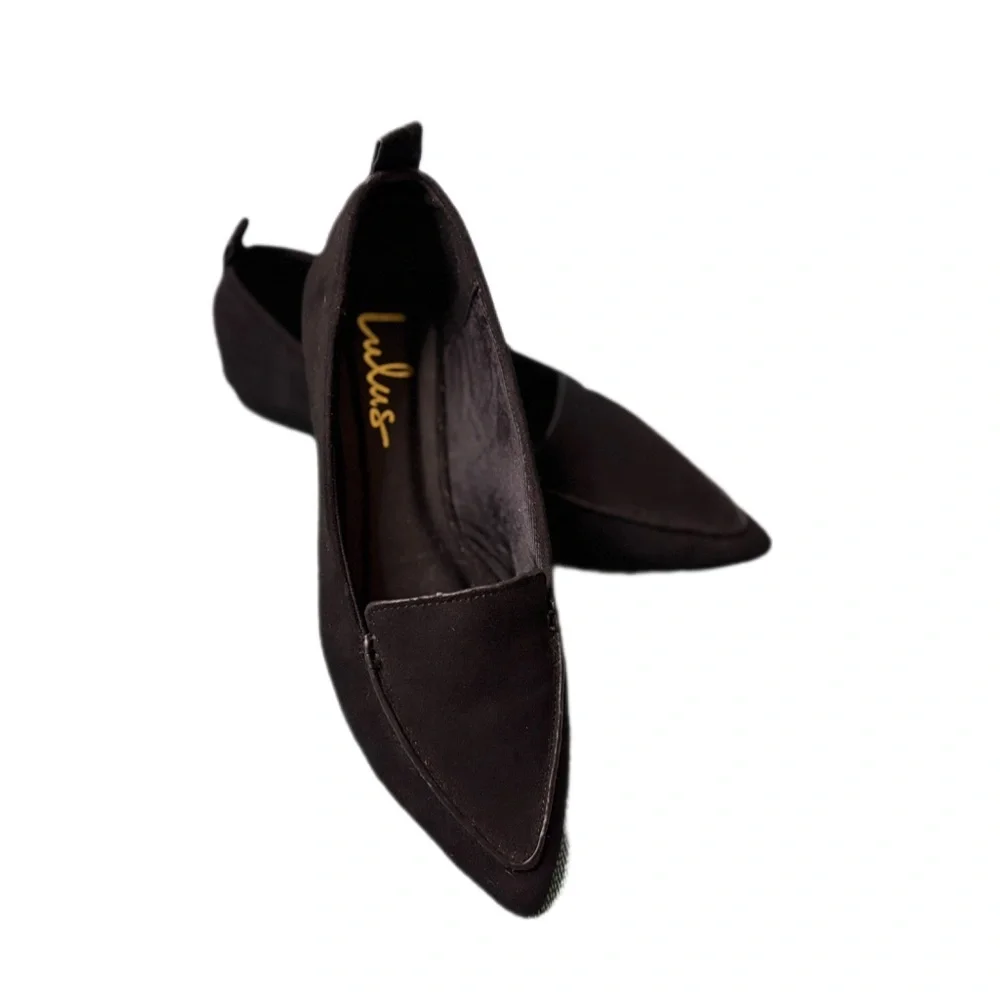 Lulus Emily Black Faux Suede Pointed Loafers Sz 7 1/2 - Picture 2 of 4